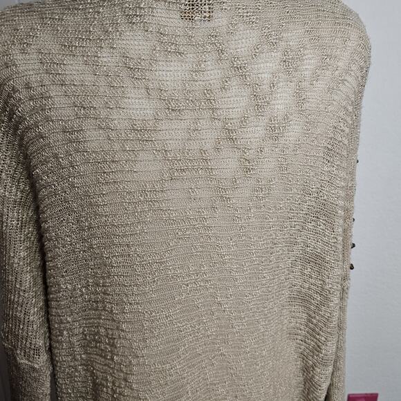 Beige Distressed Knit Sweater With Gold Studs On Long Sleeves - Picture 10 of 12